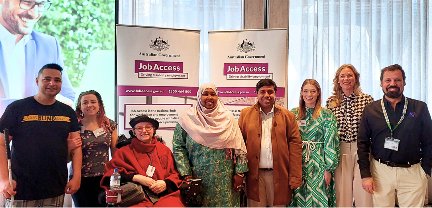 (clockwise L to R) Karan Nagrani, Kerrie Loveless, Janeene Beeforth, Anaab Rooble, Primal Fernando, Sophie Burzacott, Katrina Webb and Daniel Valiente-Riedl.